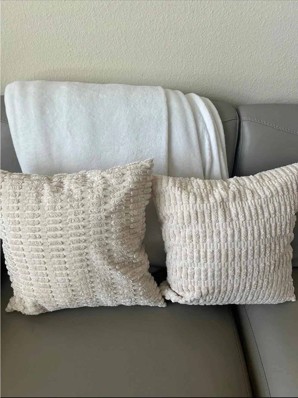 Set of 2 Textured Cream Throw Pillows